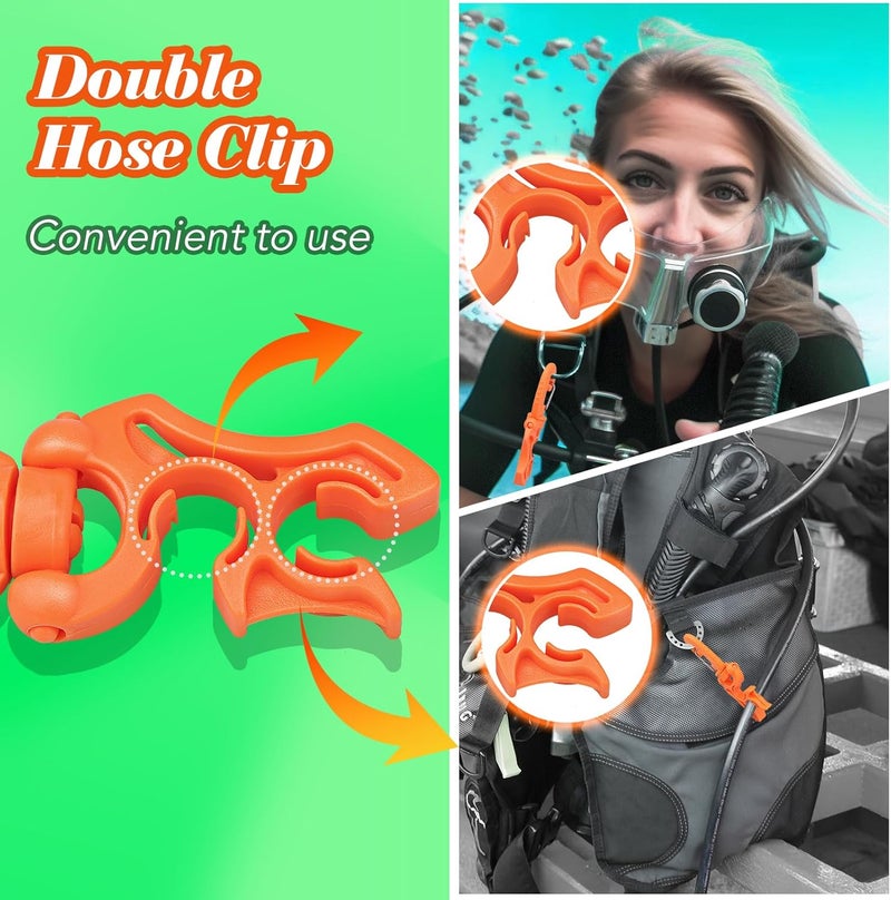 Dawitrly 3 Pieces Scuba Hose Holder Clip, Double BCD Hose Diving Clips with Snap Hook Buckle for Scuba Diving Snorkeling Equipment Accessories - Image 5